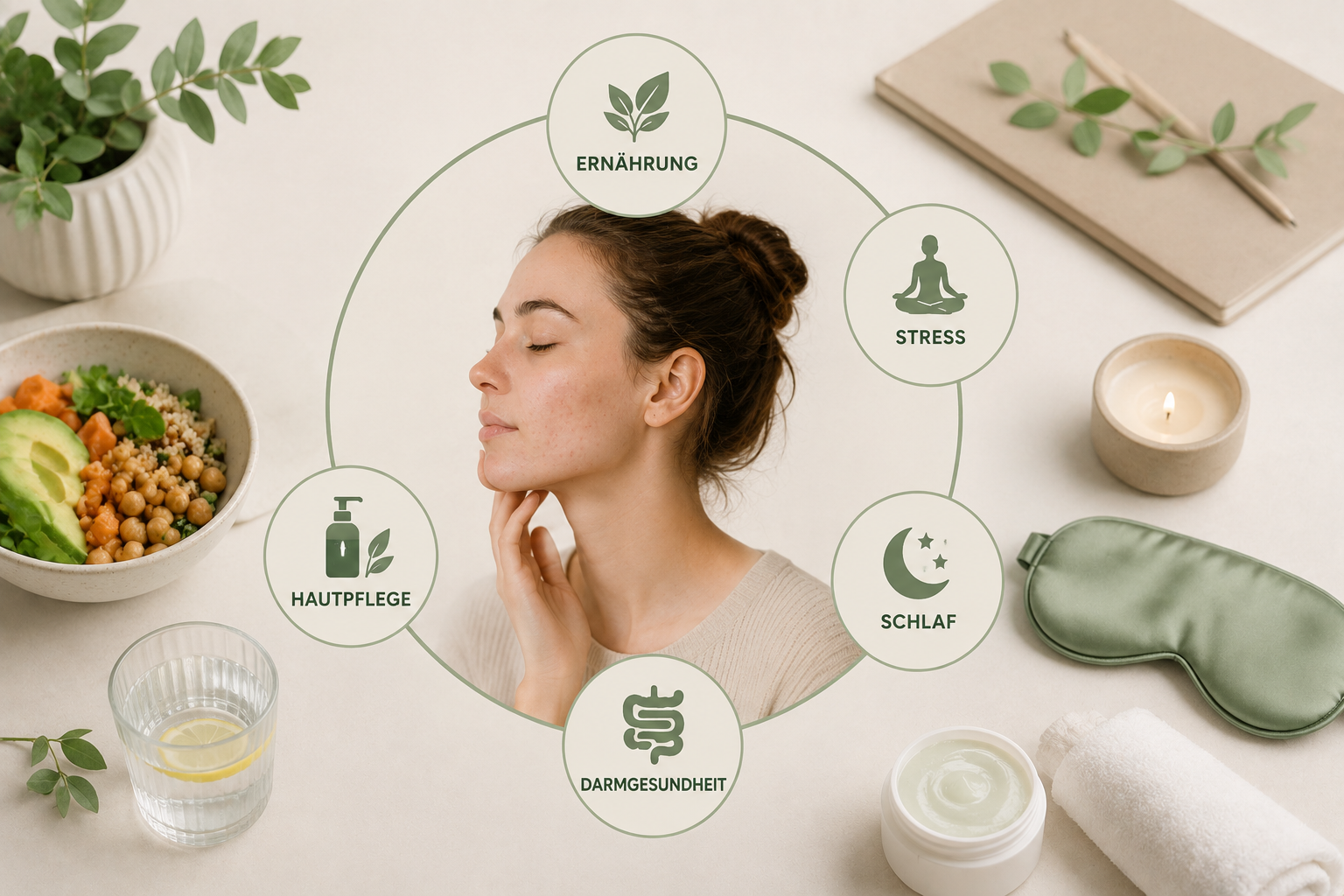 Akne behandeln mit ganzheitlichem Blick auf Ernährung, Stress, Schlaf, Darmgesundheit und Hautpflege