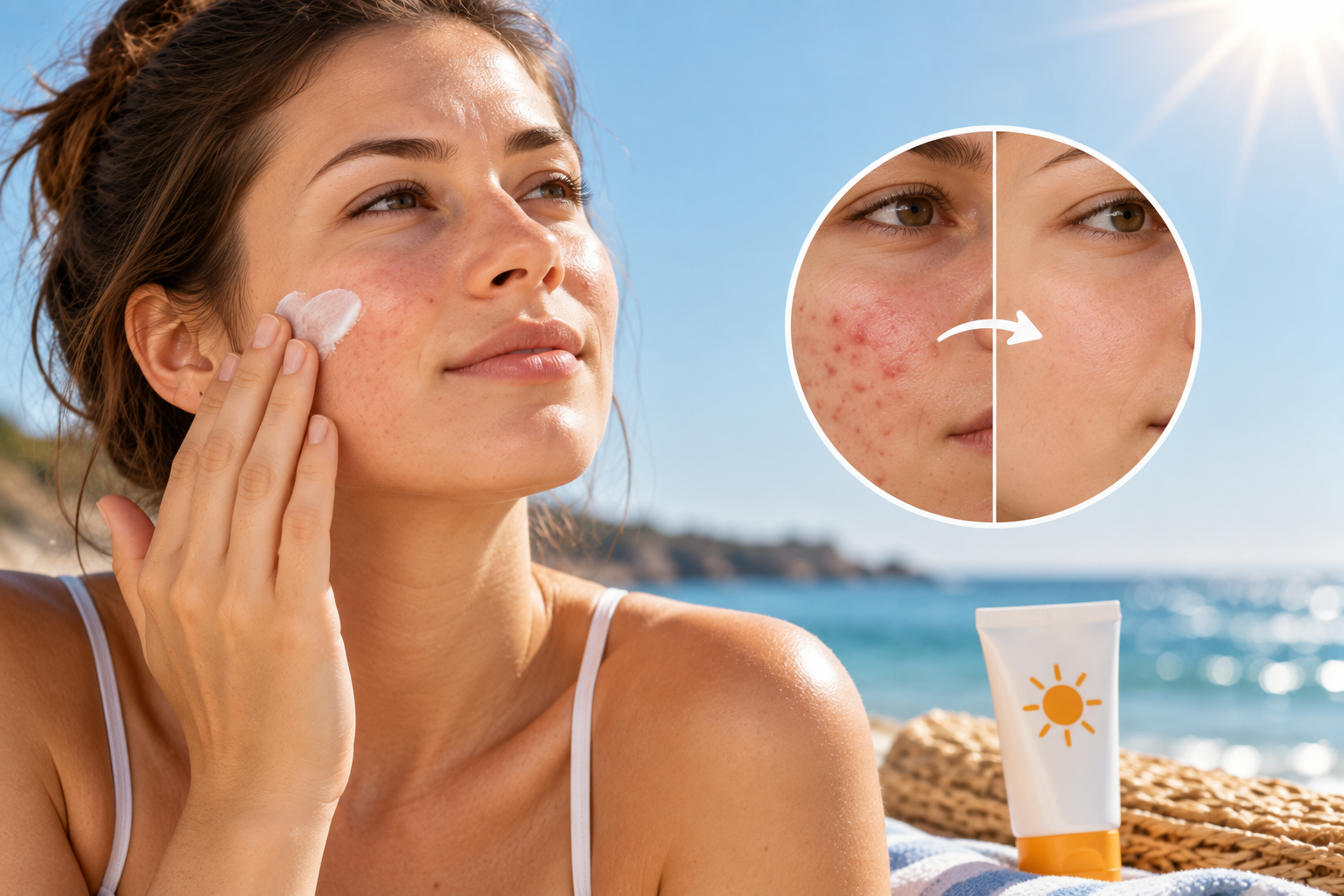 Akne-Mythen: Sonne hilft gegen Akne Akne-Mythen über Sonne und Sonnenschutz bei zu Akne neigender Haut