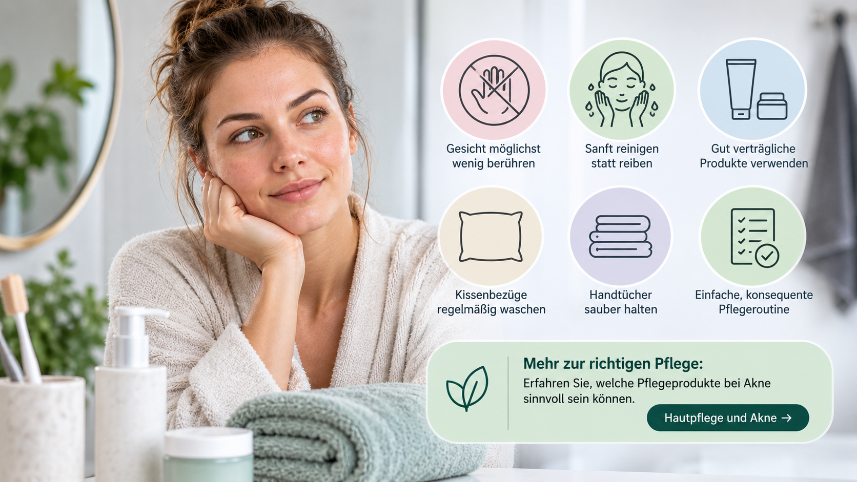 Frau bei der Hautpflege mit Tipps für hautfreundliche Alltagsgewohnheiten