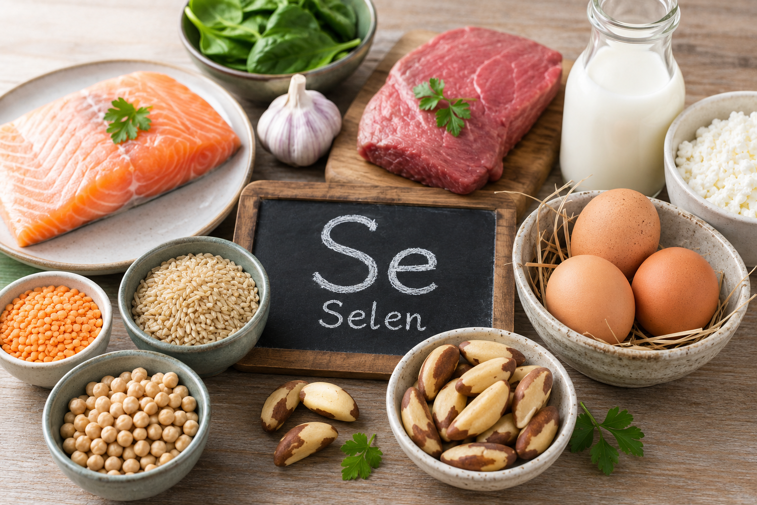 Selen-Quellen – Lebensmittel mit Selen Selen bei Akne – Lebensmittel mit Selen wie Fisch, Fleisch, Eier und Paranüsse